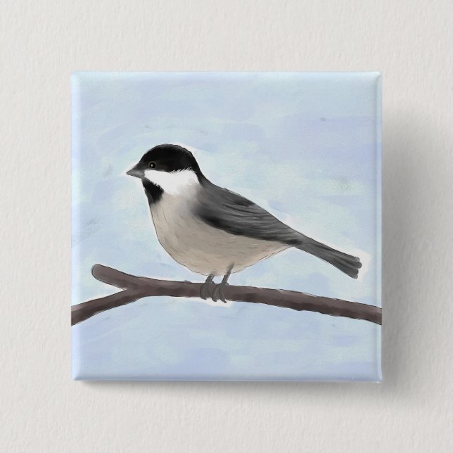 Knappen Watercolor Black ccap Chickadee Knapp (Framsida)