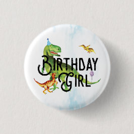 Knappen Watercolor Dinosaur Birthday Girl Knapp