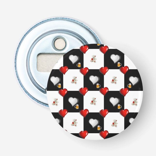 Knappflasköppnare Beer Vit Teddybjörn Flasköppnare (Framsidan)