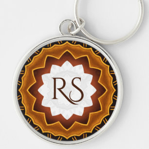 Knappkedja i Art Deco Monogrammed-knapp Rund Silverfärgad Nyckelring