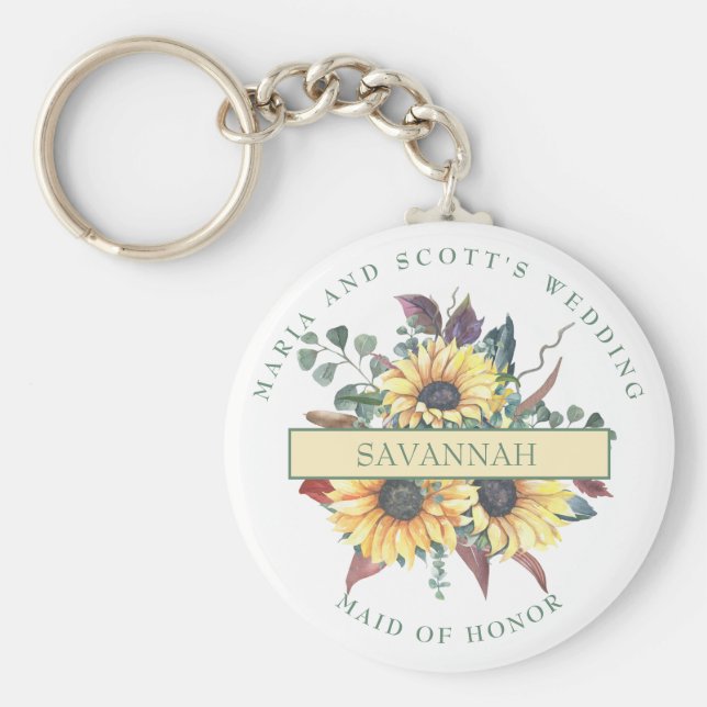 Knappkedjan Rustic Solros Maid of honor Nyckelring (Framsidan)