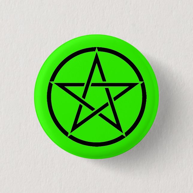 Knappmärke för grönt och svart Pentacle Pentagram- Knapp (Framsida)