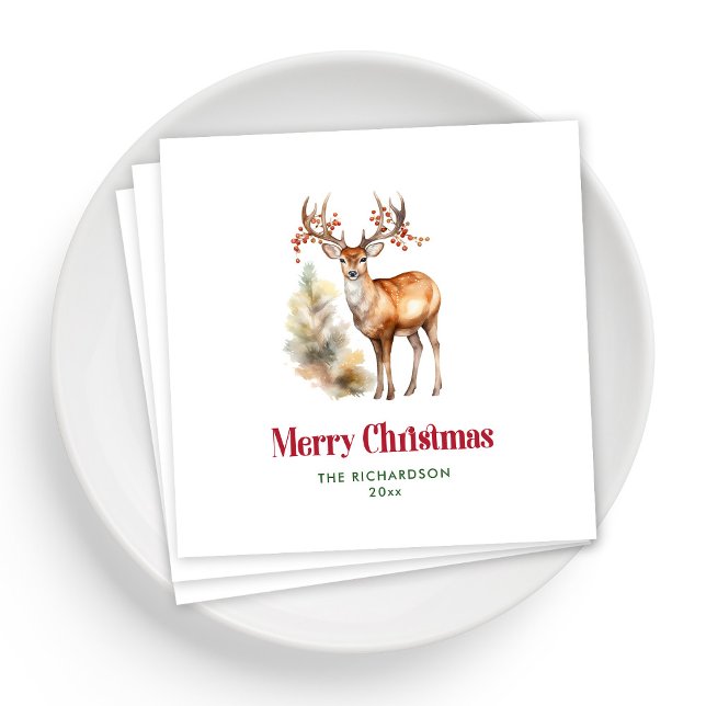 Knäppor för festfavoriter, julrenar pappersservett (Personalized Festive Christmas Reindeer Napkins for Party Favor )