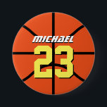 Knappstift för orange Basketball Sports Team Knapp<br><div class="desc">Knappen Basketboll till barns födelsedag party. En perfekt för sportfantaster,  idrottsmän,  spelare,  tränare eller kapten i basketlaget. Du kan anpassa ordalydelsen så att den passar alla evenemang med idrottstema. Kan också anpassa färg i boll.</div>