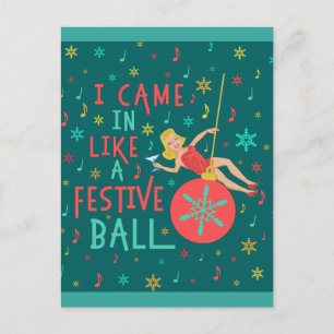 Knappt jul Retro Woman på Festive Julafton Boll Helg Vykort