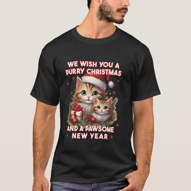 Knappt julkatter pucko Purry Julpawsome ne T Shirt (Framsida)