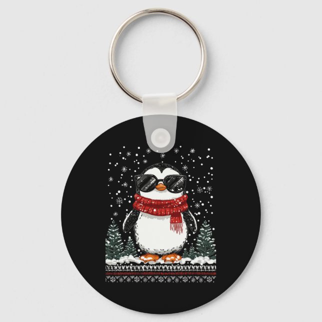 Knappt julpenguin med Sungles Ugly Christma Nyckelring (Framsida)