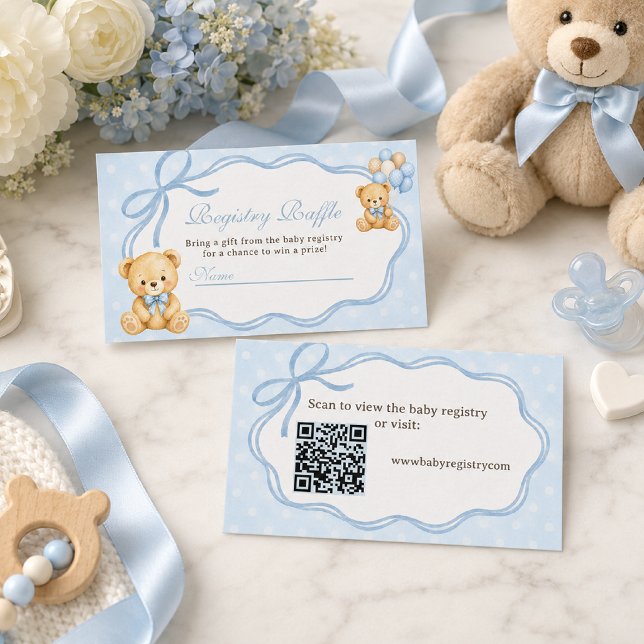 Knappt Väntar Blå Björn Pojke Babyshower Presentli Tilläggskort (Skapare uppladdad)