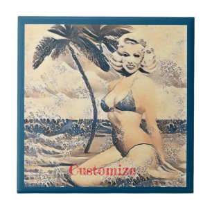 Kneeling Blonde Bikini Model Thunder_Cove Kakelplatta