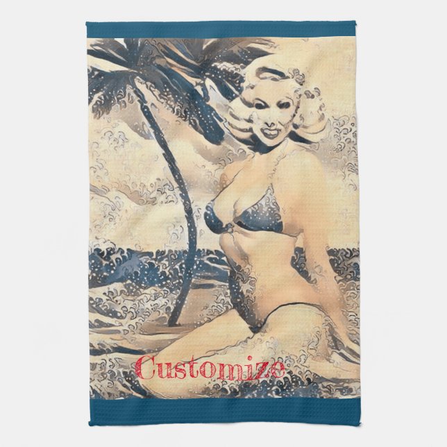 Kneeling Blonde Bikini Model Thunder_Cove Kökshandduk (Vertikal)