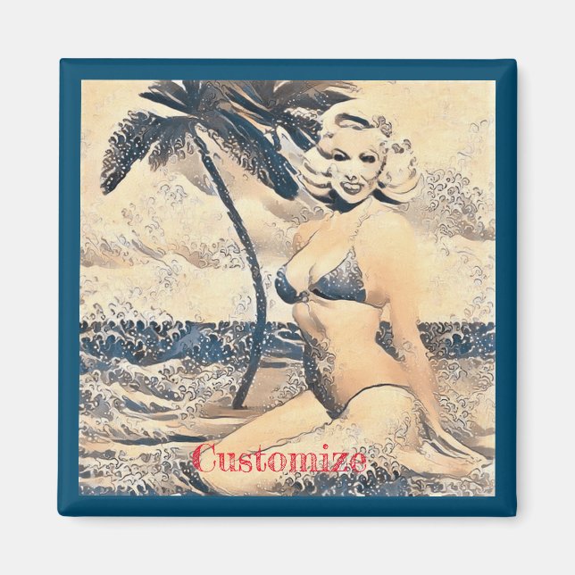 Kneeling Blonde Bikini Model Thunder_Cove Magnet (Framsidan)
