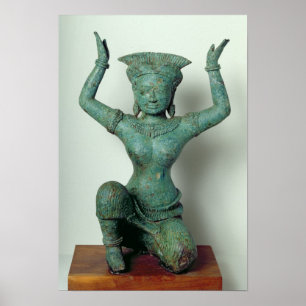 Kneeling feminine figur brukade stödja en poster