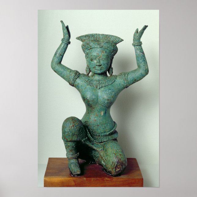 Kneeling feminine figur brukade stödja en poster (Framsidan)