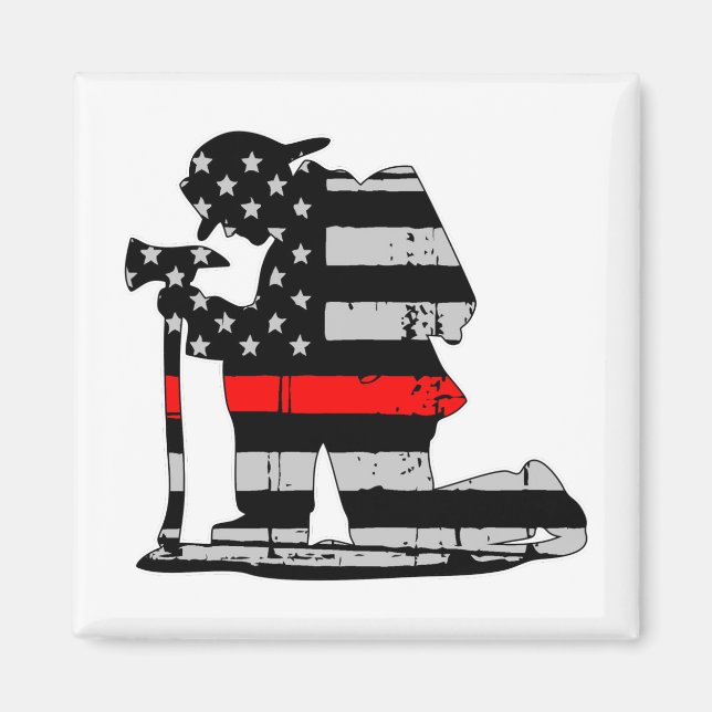 Kneeling Firefighter Thin Red Line Magnet (Framsidan)