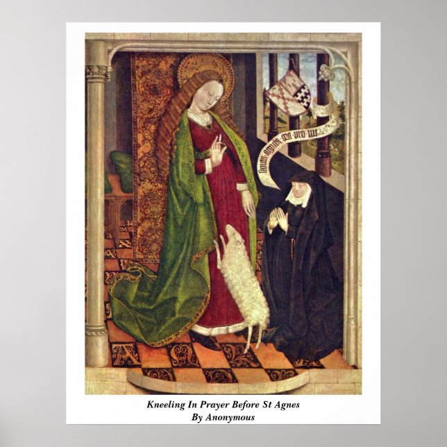 Kneeling i Prayer före St Agnes. Av anonym Poster (Framsidan)