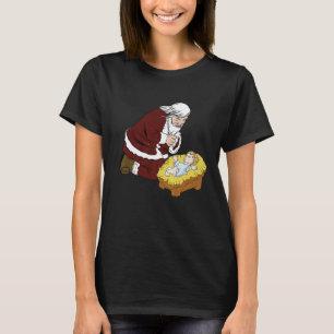 Kneeling Jultomten med Baby Jesus T- Jul T Shirt