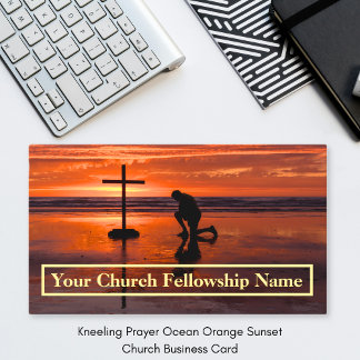 Kneeling Prayer Ocean Orange Sunset Church Pastor Visitkort