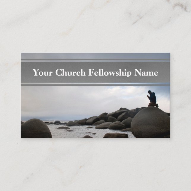 Kneeling Prayer Ocean Sten Sunset Church Pastor Visitkort (Framsida)