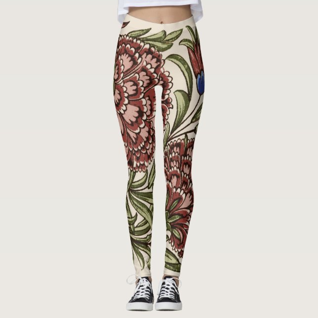 Knejktblomma Kakelplatta Antik Rustik De Morgan Ko Leggings (Framsida)