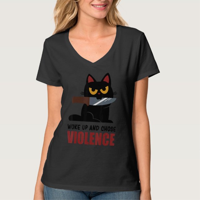 Knife Cat Woke Up And Chose Violence  Tee (Framsida)