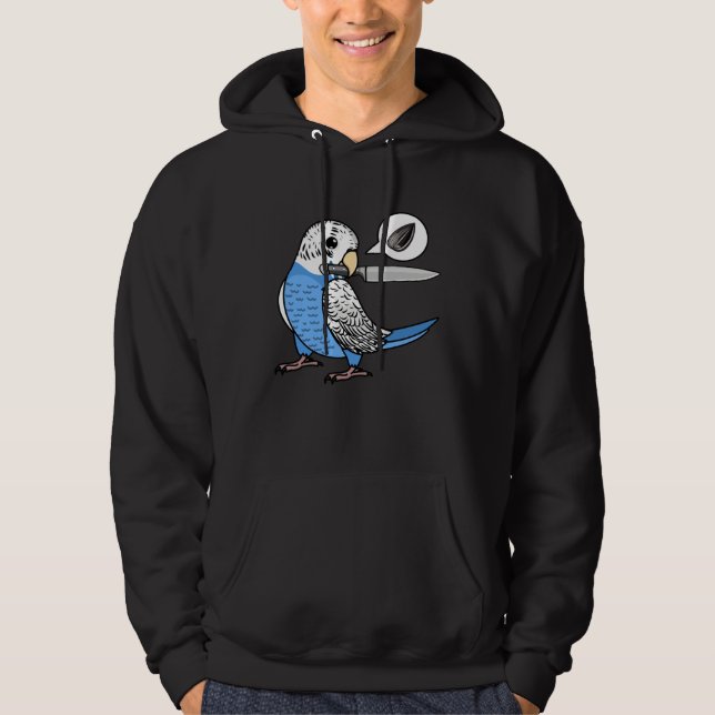 Knife Parrot Wants Seeds I Blue Budgie Budgerigar Hoodie (Framsida)