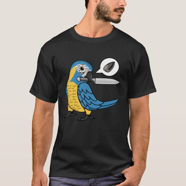 Knife Parrot Wants Seeds I Blue throated Macaw T Shirt (Framsida)