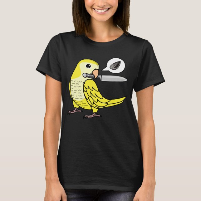 Knife Parrot Wants Seeds I Yellow Lutino Monk Para T Shirt (Framsida)