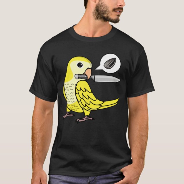 Knife Parrot Wants Seeds I Yellow Lutino Monk Para T Shirt (Framsida)