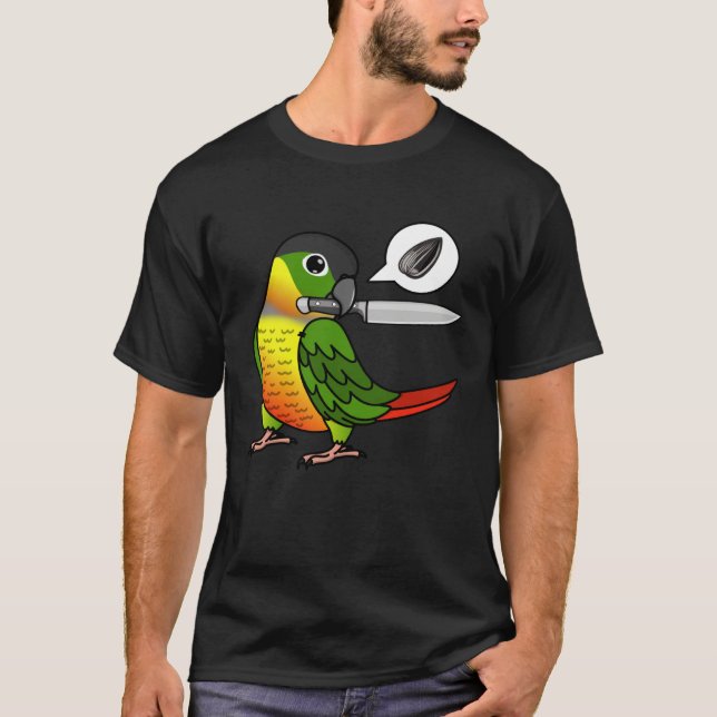 Knife Parrot Wants Seeds I Yellow sided Green Chee T Shirt (Framsida)
