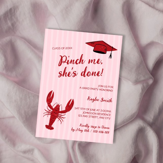 Kniff Mig, Hon Är Klar med Kräftorna Avslutningsfe Inbjudningar (Pinch Me She's Done Crawfish Graduation Party Invitation)
