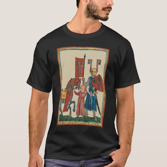 Knight and Squire, 14:e århundradets medeltida kon T Shirt (Framsida)