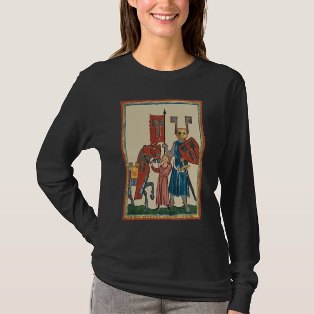 Knight and Squire, 14:e århundradets medeltida kon T Shirt (Framsida)