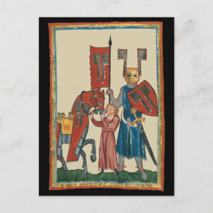 Knight and Squire, 14:e århundradets medeltida kon Vykort