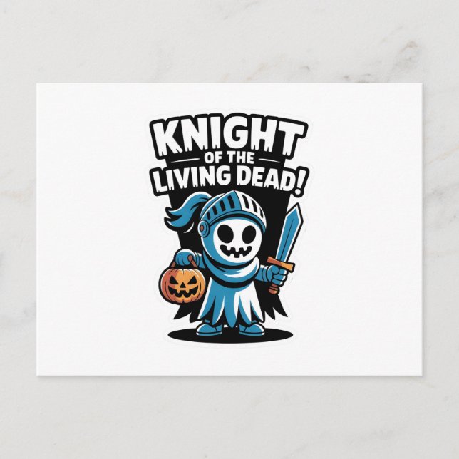 Knight Boo – Spooky Cute Halloween Ghost Sword Helg Vykort (Framsida)