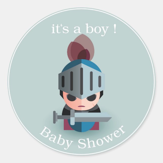 Knight Boy Baby Shower Runt Klistermärke (Framsida)