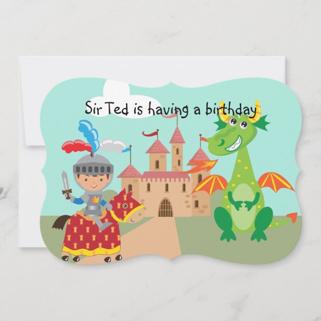 Knight Castle och Dragon Birthday Inbjudan (Framsida)