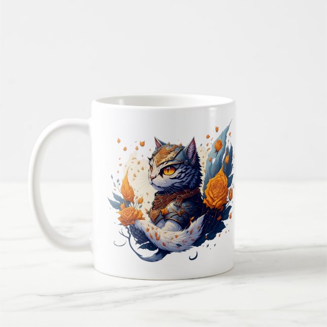 Knight Cat Heroic Warrior och ro-barn Kaffemugg (Vänster)
