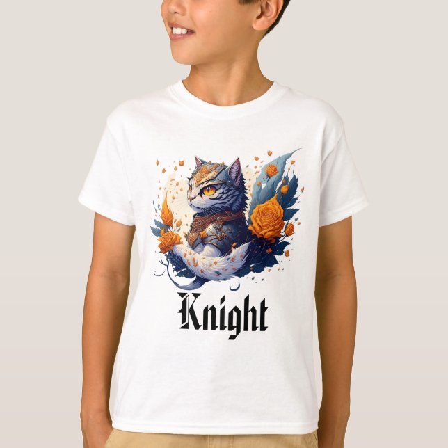 Knight Cat Heroic Warrior och ro-barn T Shirt (Framsida)