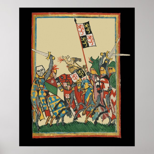 Knight Charging, 14:e århundradets Codex Manesse Poster (Framsidan)