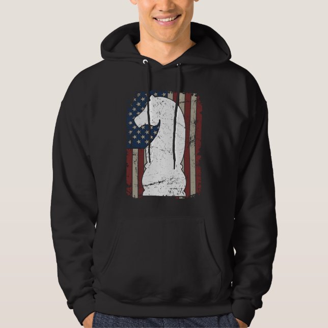 Knight Chess Piece USA Flag  Mens Womens Chess Pla Hoodie (Framsida)