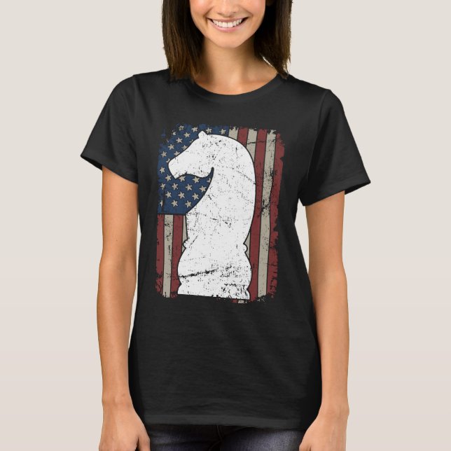 Knight Chess Piece USA Flag  Mens Womens Chess Pla T Shirt (Framsida)