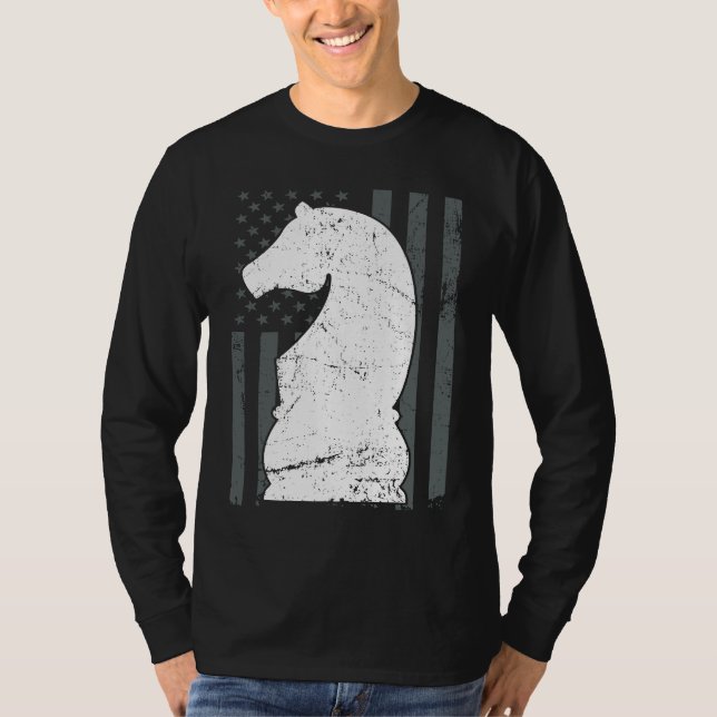 Knight Chess Piece USA Flag  Womens Mens Chess Pla T Shirt (Framsida)