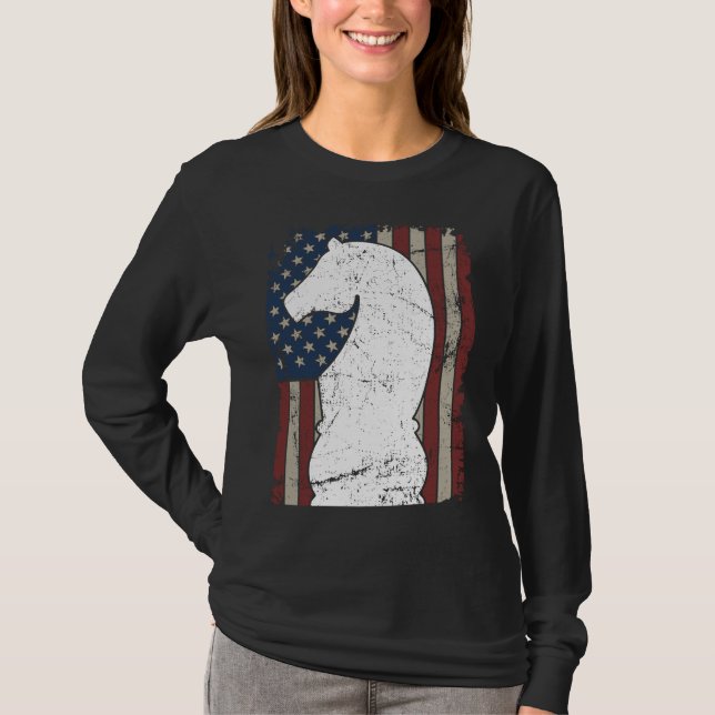Knight Chess Piece USA Flag  Womens Mens Chess Pla T Shirt (Framsida)