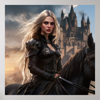 Knight Dam - Medieval Fantasy Warrior Woman och C Poster