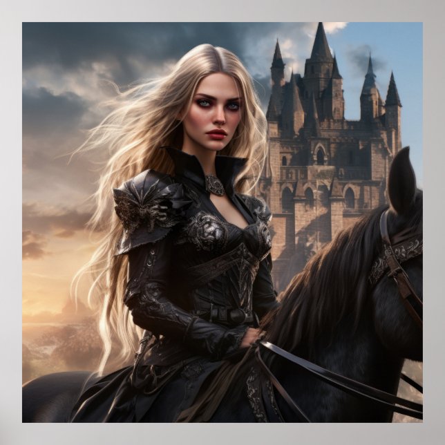 Knight Dam - Medieval Fantasy Warrior Woman och C Poster (Framsidan)