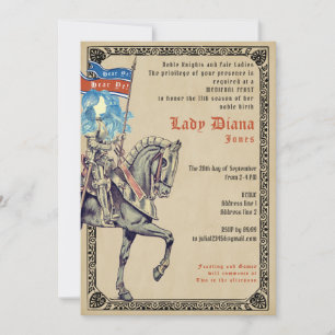 Knight & Dam Medieval Feast and Joust Birthday Inbjudningar