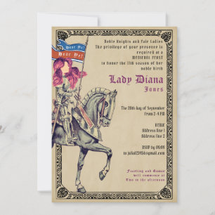 Knight & Dam Medieval Feast & Joust Birthday Inbjudningar