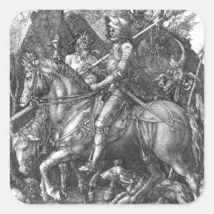 Knight, Death and the Djävulen, 1513 (engrave) Fyrkantigt Klistermärke