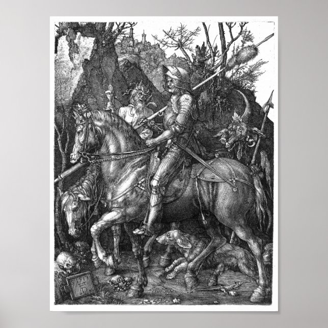 Knight Death Djävulen Albrecht Durer engrave art p Poster (Framsidan)