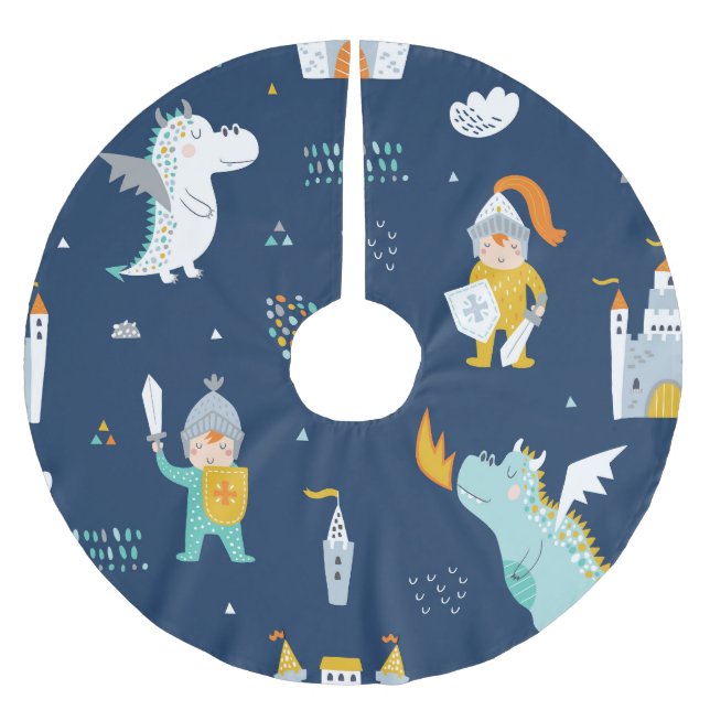 Knight Dragon Castle Childisk Mönster Julgransmatta Borstad Polyester (Framsidan)